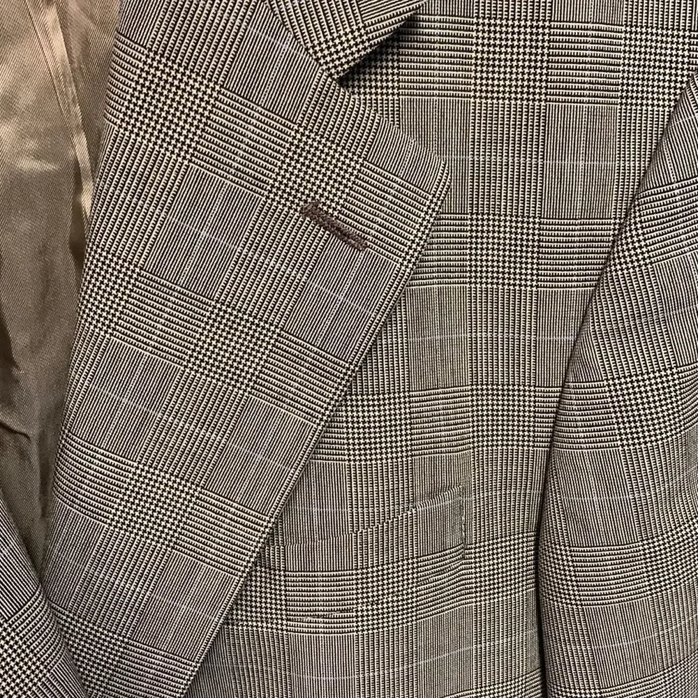 Polo University Club by Ralph Lauren Tan Black Blue Plaid Wool Suit Size 41Tall